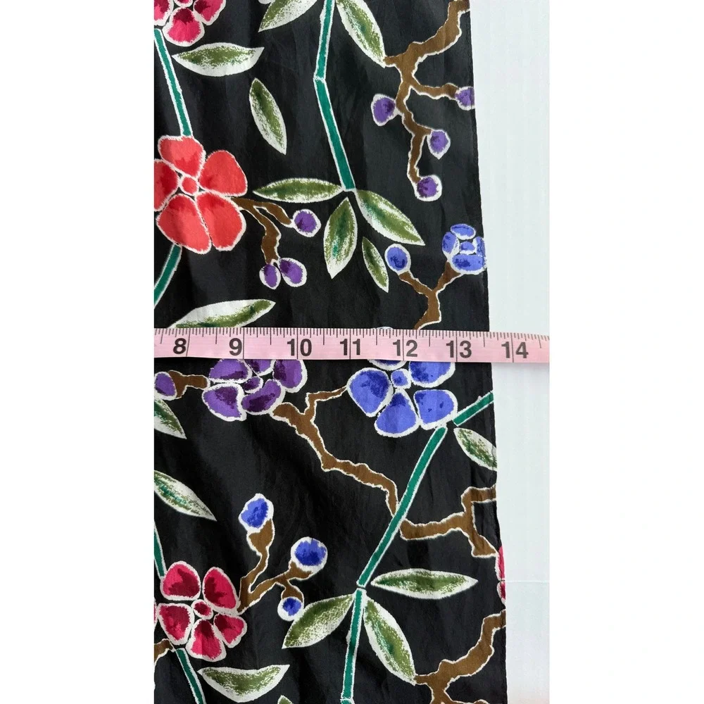 Vintage 100% Silk Floral Scarf Black Red Blue Botanical Rectangular